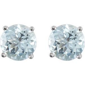 14K White Gold 6 mm Natural Aquamarine Earrings
