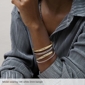 14K White Gold Engravable 2 mm Half Round Bangle 7 1/2" Bracelet