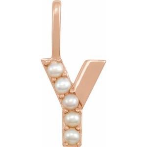 14K Rose Gold Cultured White Freshwater Pearl Initial Y Charm/Pendant