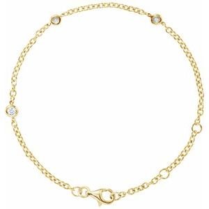14K Yellow Gold 1/6 CTW Natural Diamond Bezel-Set 3-Station 5 1/2-7" Bracelet