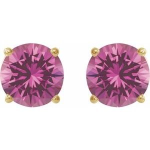 14K Yellow Gold 8 mm Lab-Grown Pink Sapphire Earrings