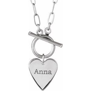 14K White Gold Engravable Heart Toggle 18" Necklace