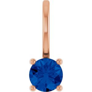 14K Rose Gold Imitation Blue Sapphire Solitaire Charm/Pendant