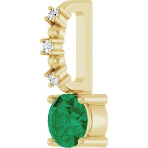 14K Yellow Gold Imitation Emerald & .01 CTW Natural Diamond Charm/Pendant