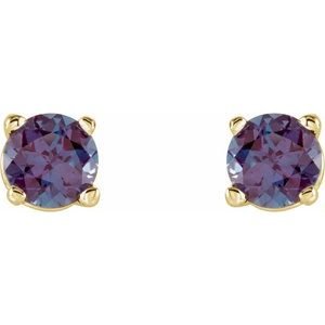 14K Yellow Gold 4 mm Lab-Grown Alexandrite Earrings