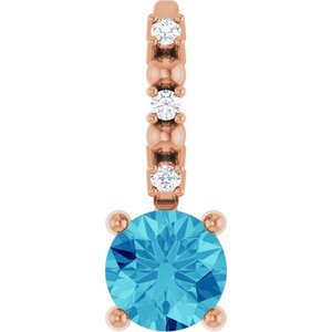 14K Rose Gold Imitation Blue Zircon & .01 CTW Natural Diamond Charm/Pendant