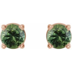 14K Rose Gold 3 mm Natural Green Sapphire Earrings