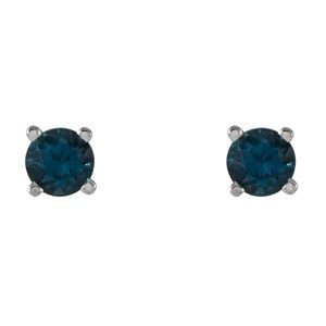 14K White Gold 4 mm Natural London Blue Topaz Earrings