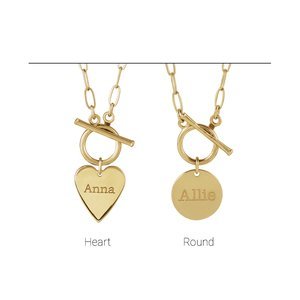 14K Yellow Gold Engravable Heart Toggle 18" Necklace