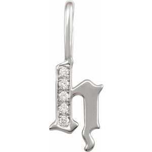 14K White Gold .04 CTW Natural Diamond Gothic Initial H Charm/Pendant