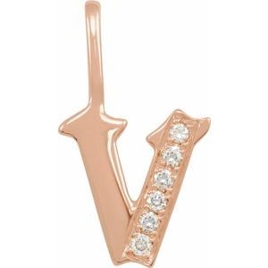 14K Rose Gold .06 CTW Natural Diamond Gothic Initial V Charm/Pendant