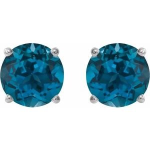 14K White Gold 6 mm Natural London Blue Topaz Earrings