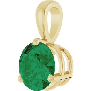 14K Yellow Gold Lab-Grown Emerald Pendant
