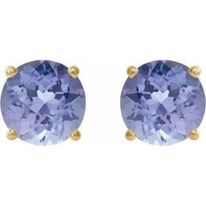 14K Yellow Gold 7 mm Natural Tanzanite Earrings