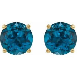 14K Yellow Gold 6 mm Natural London Blue Topaz Earrings