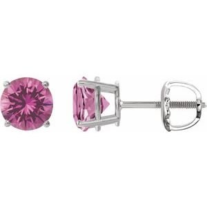 Sterling Silver 8 mm Lab-Grown Pink Sapphire Earrings