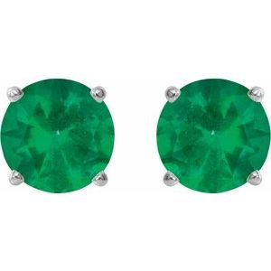 14K White Gold 4 mm Natural Emerald Earrings