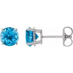 Sterling Silver 8 mm Natural Swiss Blue Topaz Earrings