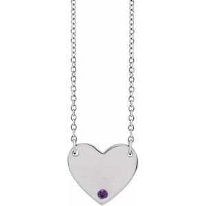 Sterling Silver Natural Amethyst Engravable Heart 18" Necklace