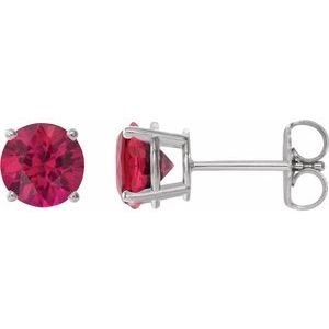 Sterling Silver 8 mm Lab-Grown Ruby Earrings