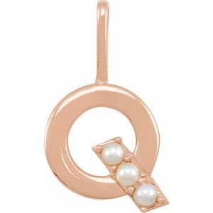 14K Rose Gold Cultured White Freshwater Pearl Initial Q Charm/Pendant