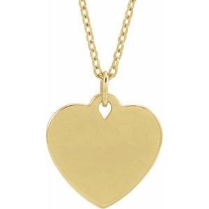 14K Yellow Gold Engravable Floral Heart 16-18" Necklace