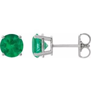 Sterling Silver 8 mm Lab-Grown Emerald Earrings