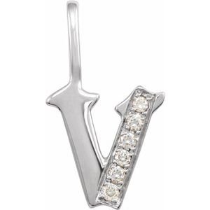 14K White Gold .06 CTW Natural Diamond Gothic Initial V Charm/Pendant