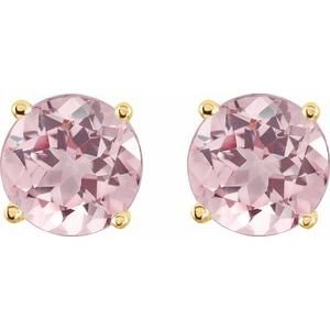 14K Yellow Gold 5 mm Natural Pink Morganite Earrings