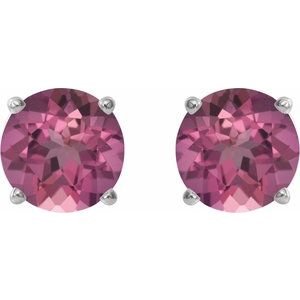 Sterling Silver 6 mm Natural Pink Tourmaline Earrings