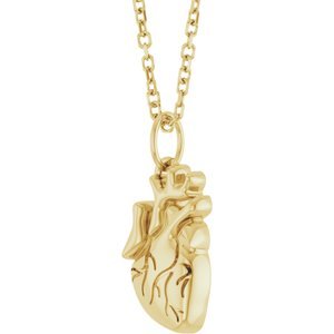 14K Yellow Gold Anatomical Heart 16-18" Necklace