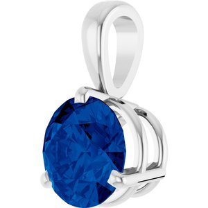 14K White Gold Lab-Grown Blue Sapphire Pendant
