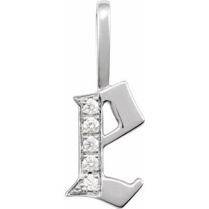 14K White Gold .05 CTW Natural Diamond Gothic Initial E Charm/Pendant