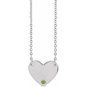 Sterling Silver Natural Peridot Engravable Heart 18" Necklace