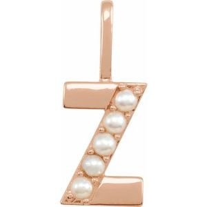 14K Rose Gold Cultured White Freshwater Pearl Initial Z Charm/Pendant