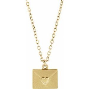 14K Yellow Gold Heart Envelope 16-18" Necklace