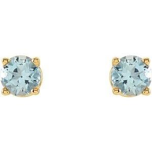 14K Yellow Gold 4 mm Natural Aquamarine Earrings