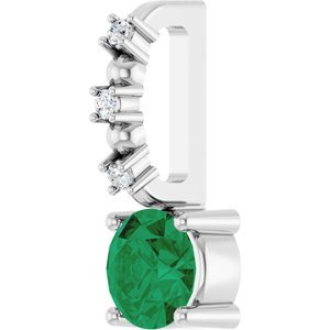 14K White Gold Imitation Emerald & .01 CTW Natural Diamond Charm/Pendant