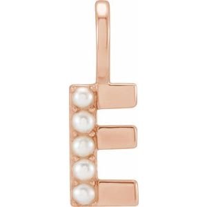 14K Rose Gold Cultured White Freshwater Pearl Initial E Charm/Pendant