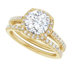 14K Yellow Gold 7x7 mm Cushion 1/4 CTW Lab-Grown Diamond Semi-Set Engagement Ring