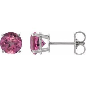 Sterling Silver 6 mm Natural Pink Tourmaline Earrings