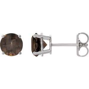 Sterling Silver 8 mm Natural Smoky Quartz Earrings