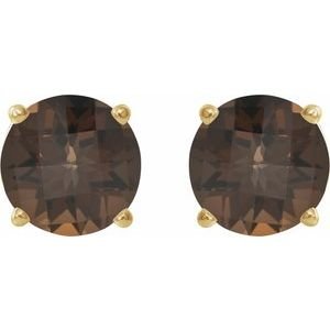 14K Yellow Gold 8 mm Natural Smoky Quartz Earrings
