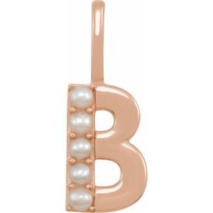 14K Rose Gold Cultured White Freshwater Pearl Initial B Charm/Pendant