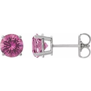 Sterling Silver 8 mm Lab-Grown Pink Sapphire Earrings