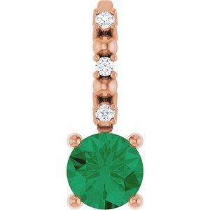 14K Rose Gold Imitation Emerald & .01 CTW Natural Diamond Charm/Pendant