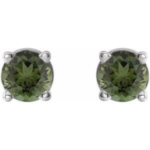 14K White Gold 3 mm Natural Green Tourmaline Earrings