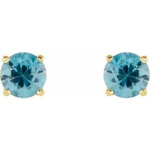 14K Yellow Gold 5 mm Natural Blue Zircon Earrings