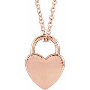14K Rose Gold Engravable Heart Lock 16-18" Necklace
