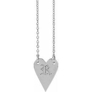 14K White Gold Engravable Heart 18" Necklace